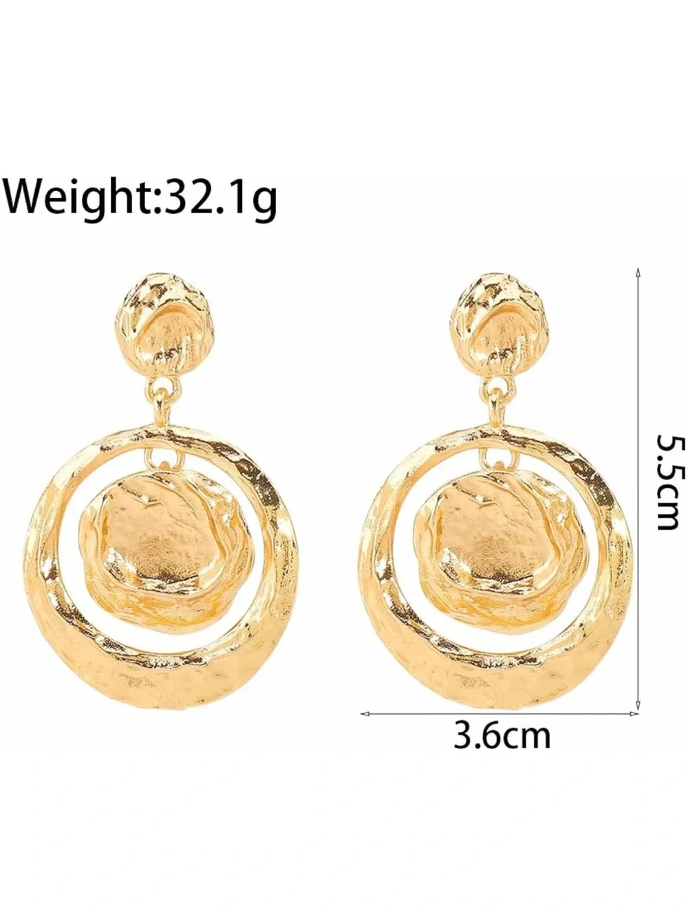 Zara Hammered Gold Double Hoop Drop Earrings